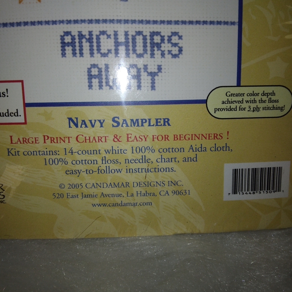 Counted Cross Stitch Kit, Navy Sampler Candamar Design - Picture 2 of 7